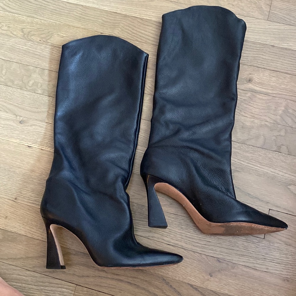 Schutz tall heeled black leather boots